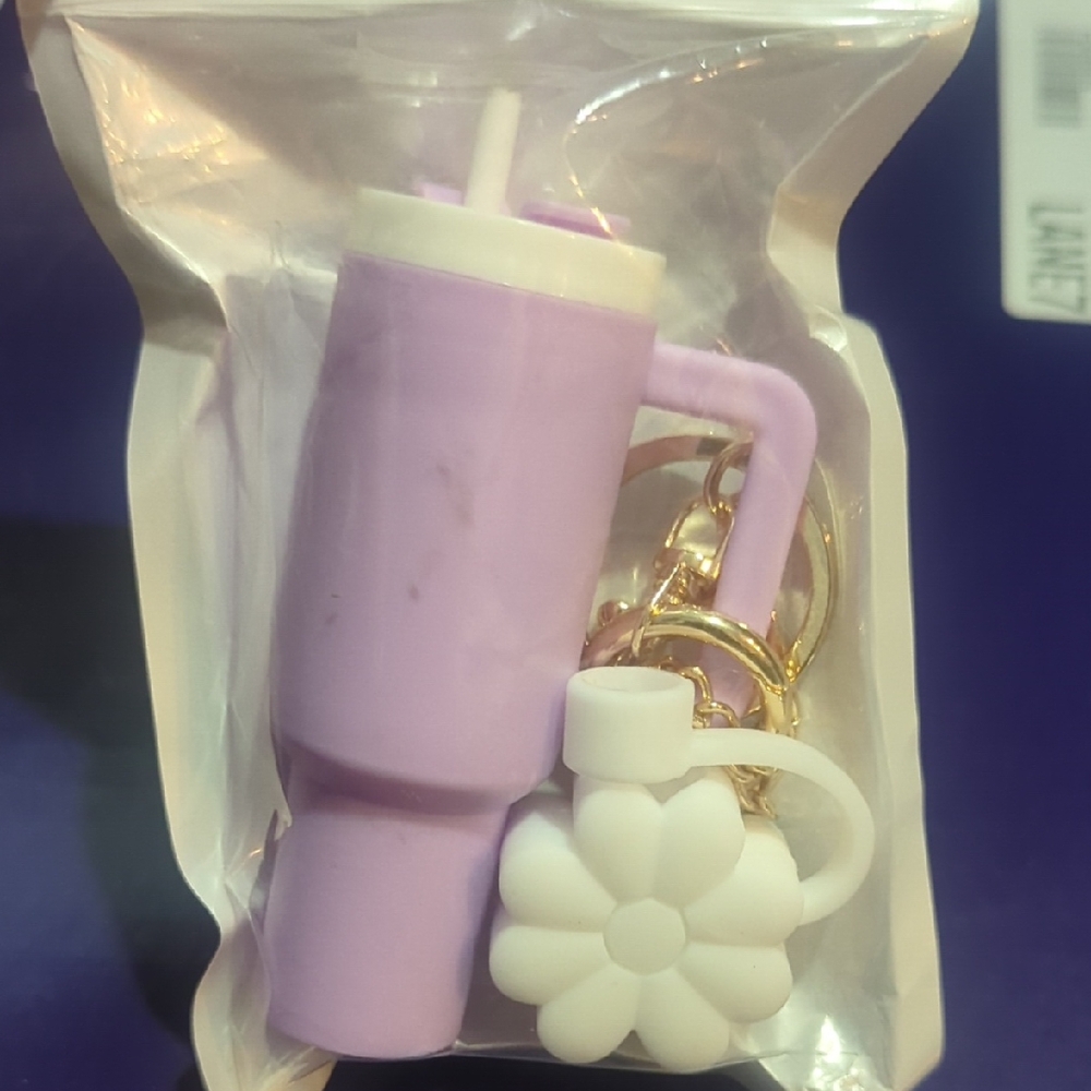 Purple Tumbler Keychain with White Flower Charm